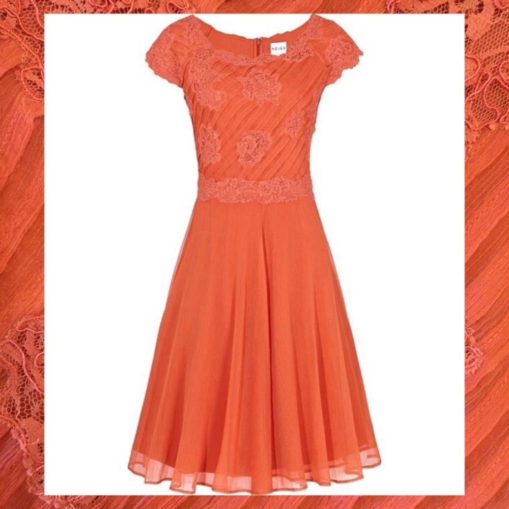 Burnt Orange REISS “Butterfly” Fit-and-Flare Dress -USA 4 / UK 8-